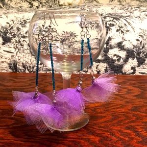 Handmade Tulle flower drop earrings BOGO
